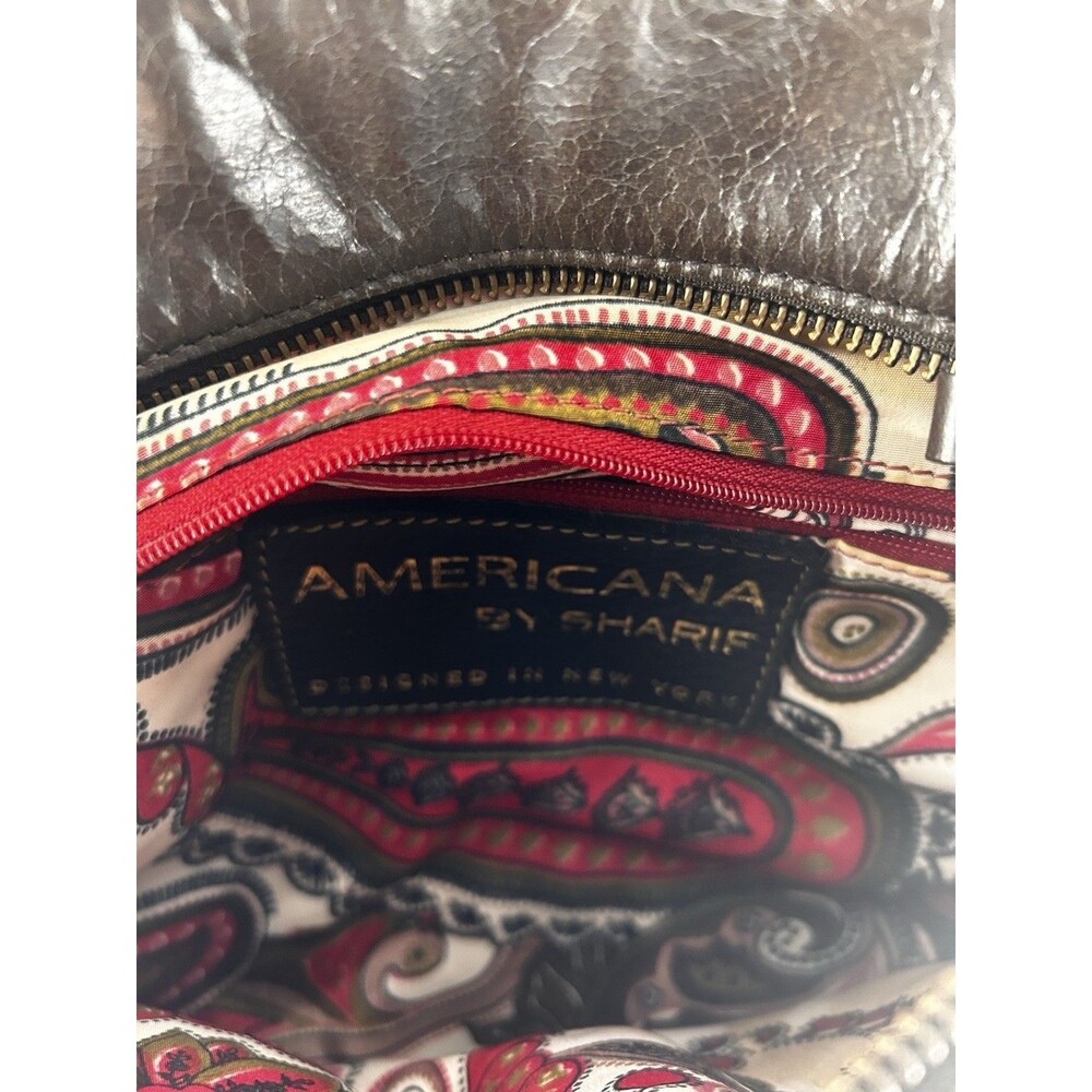 Americana by Sharif Vintage Army Green & Brown Leather Crossbody Gold Lions Gate - Picture 10 of 11